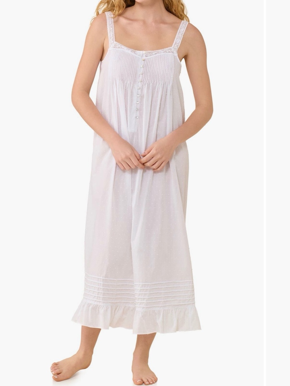 Eileen West White Ballet Nightgown - Sleeveless Button-Front Sleep Dress